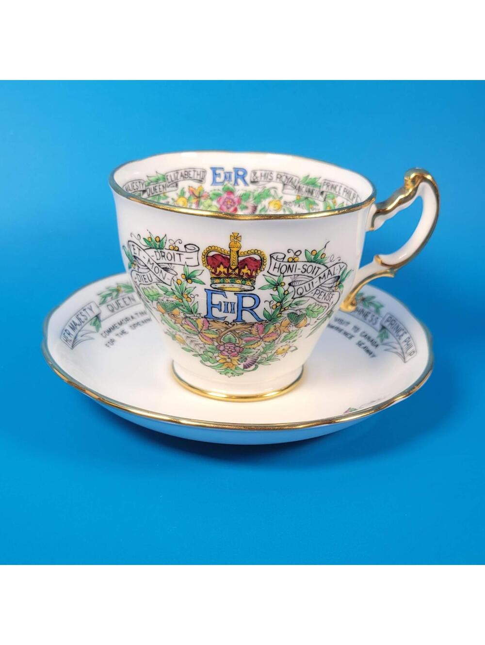 1959 Commemorative Queen Elizabeth II & Prince Philip Tea Cup and Saucer Set